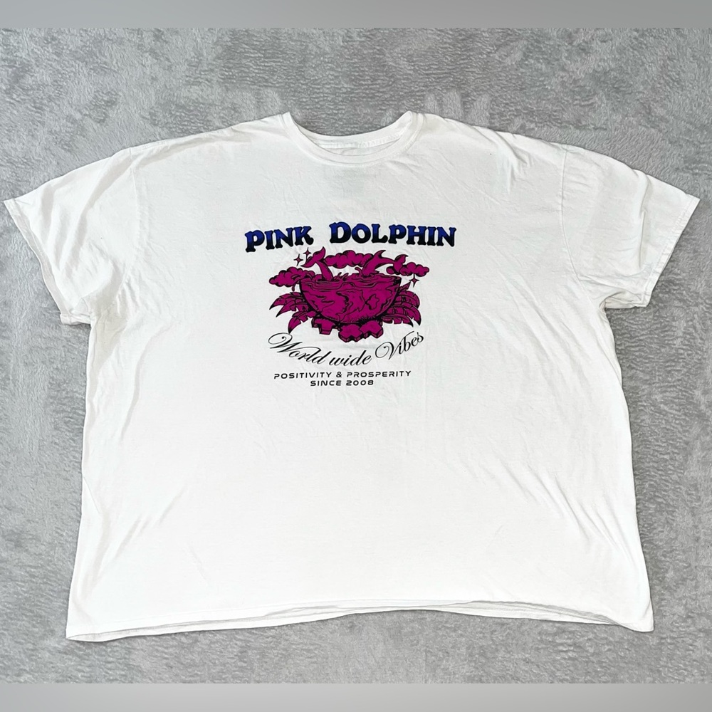 RARE PINK DOLPHIN T-Shirt White “World Wide Vibes” Big & Tall 4XL